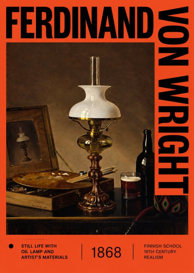 Ferdinand von Wright Still Life with Oil Lamp and Artist's Materials No2 - Affiche