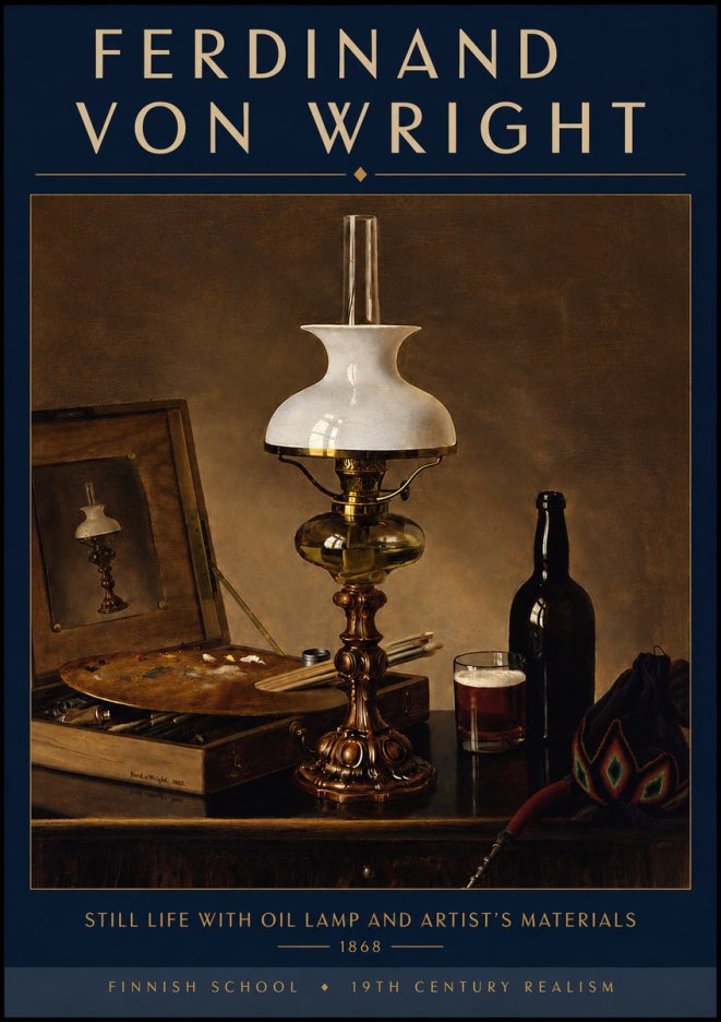 Ferdinand von Wright Still Life with Oil Lamp and Artist's Materials No5 - Affiche