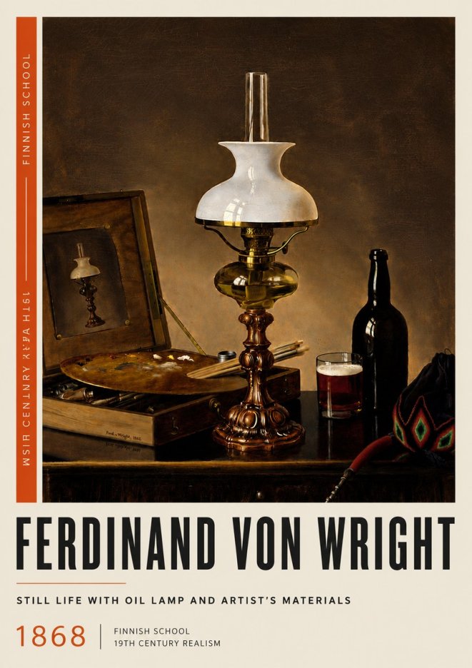 Ferdinand von Wright Still Life with Oil Lamp and Artist's Materials No6 - Affiche