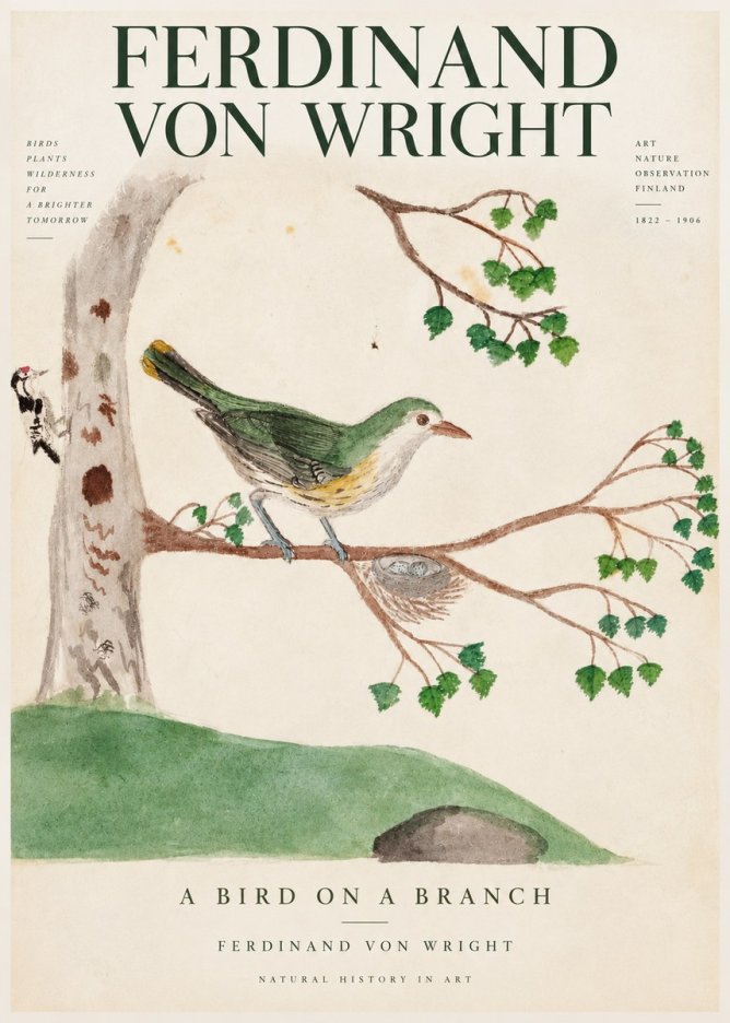 Ferdinand von Wright Green Warbler with Nest No4 - Affiche
