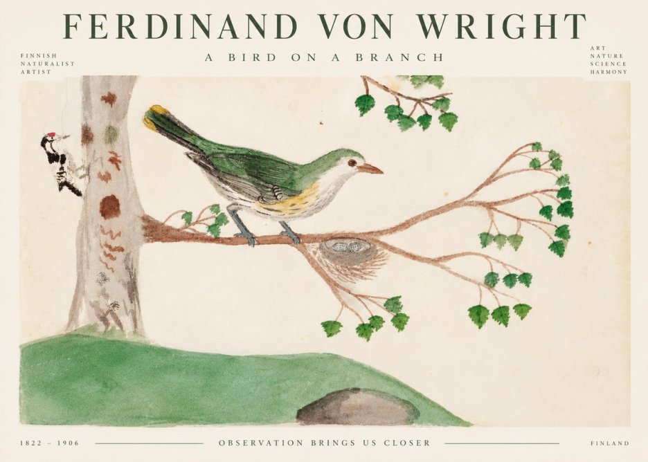 Ferdinand von Wright Green Warbler with Nest No5 - Affiche
