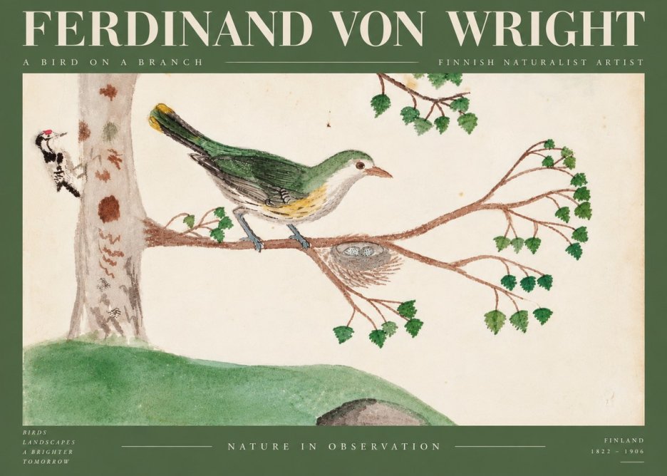 Ferdinand von Wright Green Warbler with Nest No6 - Affiche