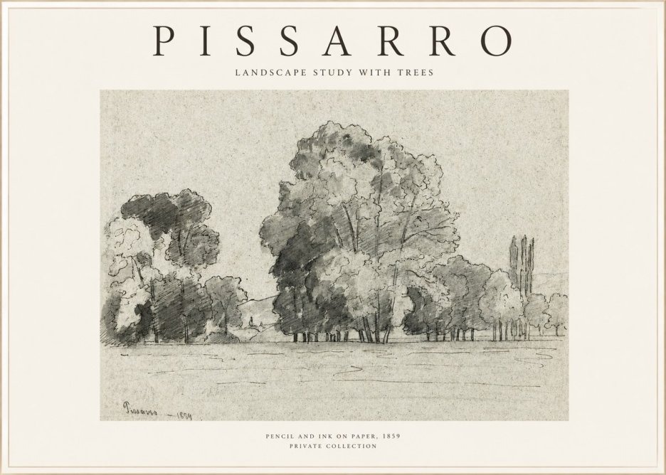 Pissarro Landscape Study with Trees No1 - Affiche