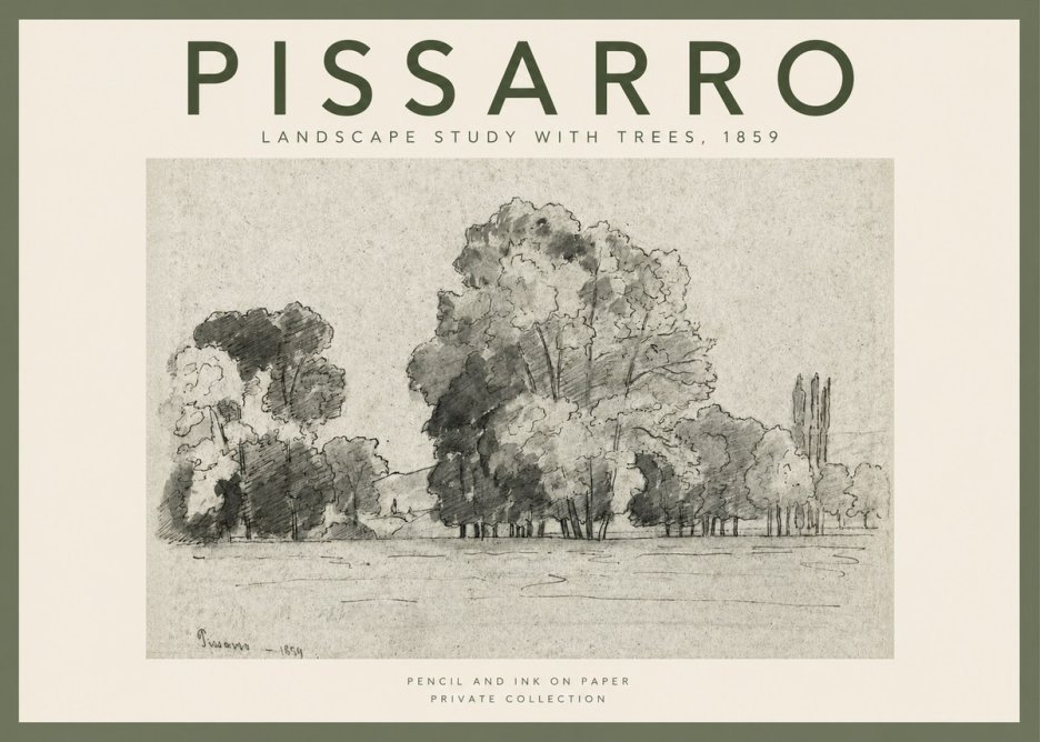 Pissarro Landscape Study with Trees No2 - Affiche