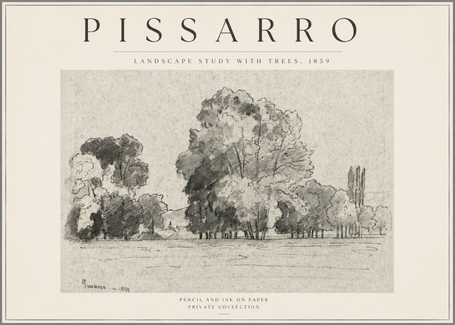 Pissarro Landscape Study with Trees No3 - Affiche