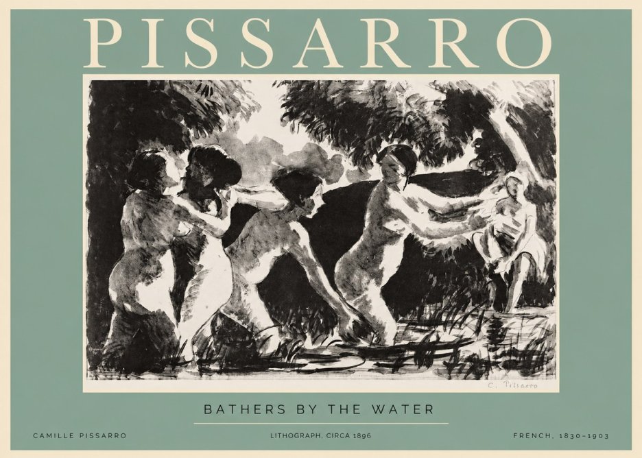 Pissarro Bathers by the Water No2 - Affiche