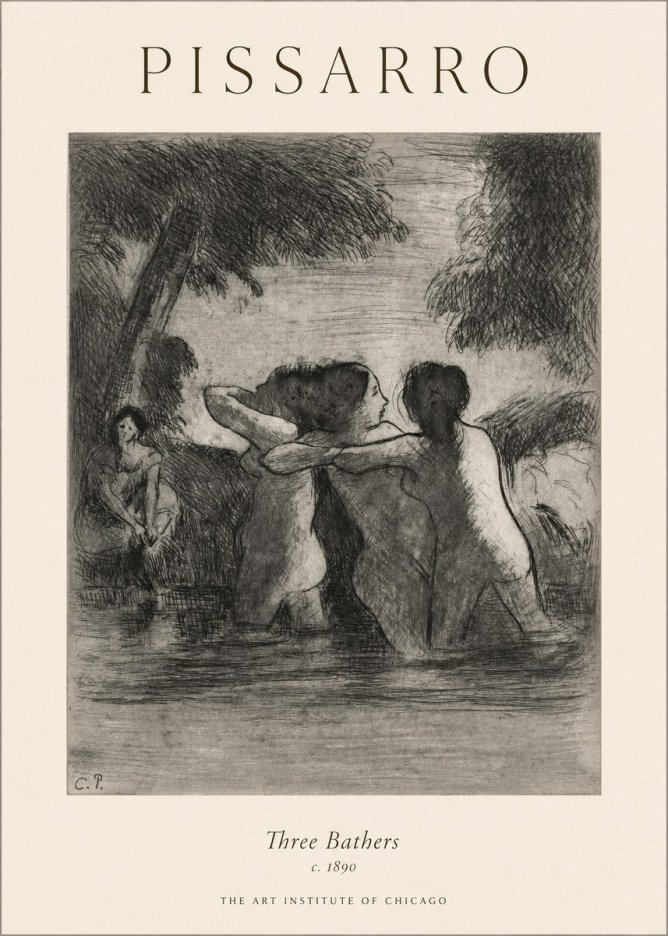 Pissarro Three Bathers No1 - Affiche
