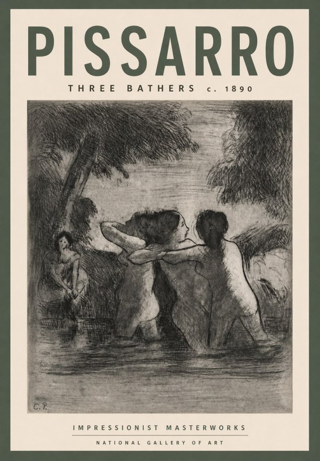Pissarro Three Bathers No3 - Affiche