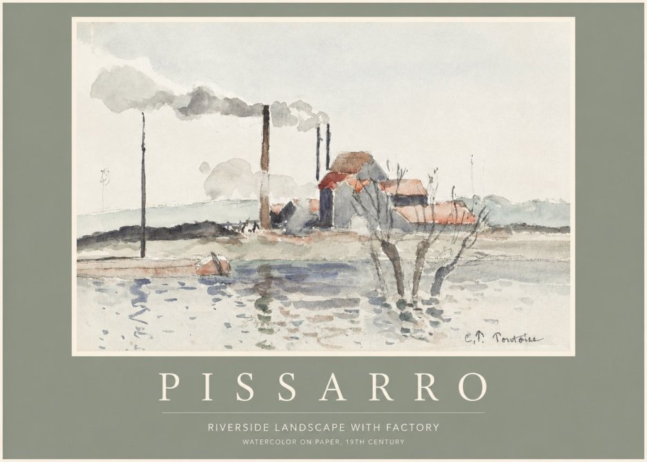 Pissarro Riverside Landscape with Factory No2 - Affiche