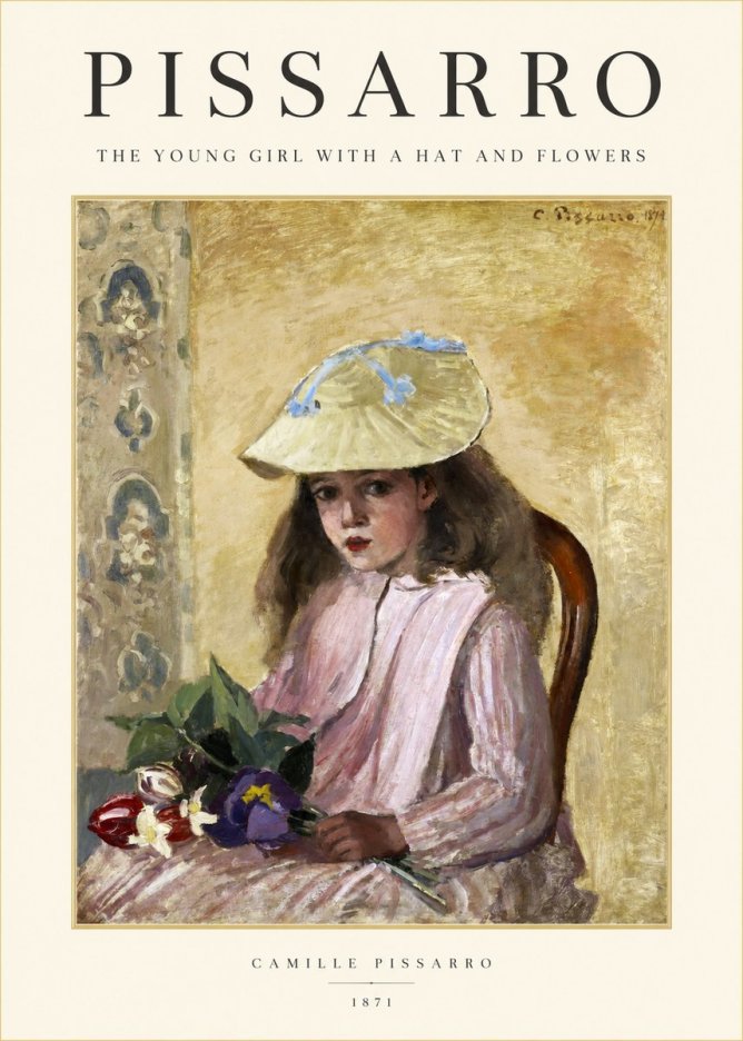 Pissarro The Young Girl with a Hat and Flowers No1 - Affiche
