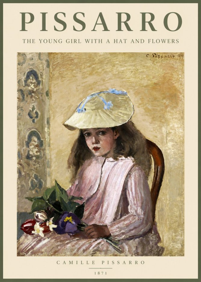 Pissarro The Young Girl with a Hat and Flowers No2 - Affiche