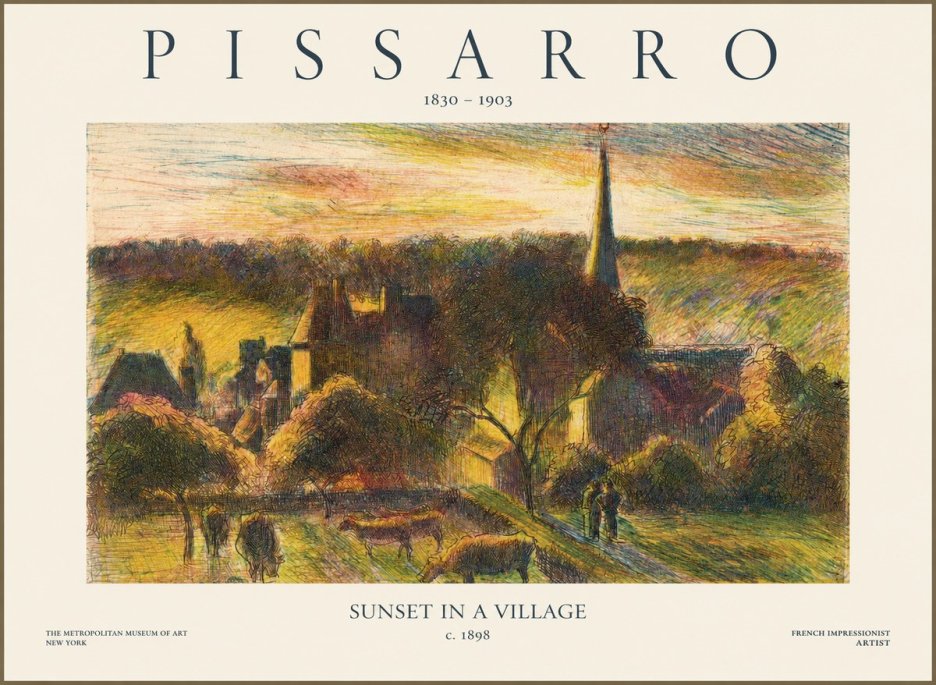 Pissarro Sunset in a Village No1 - Affiche