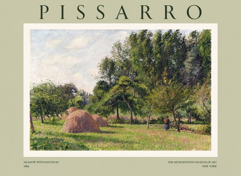 Pissarro Meadow with Haystacks No1 - Affiche