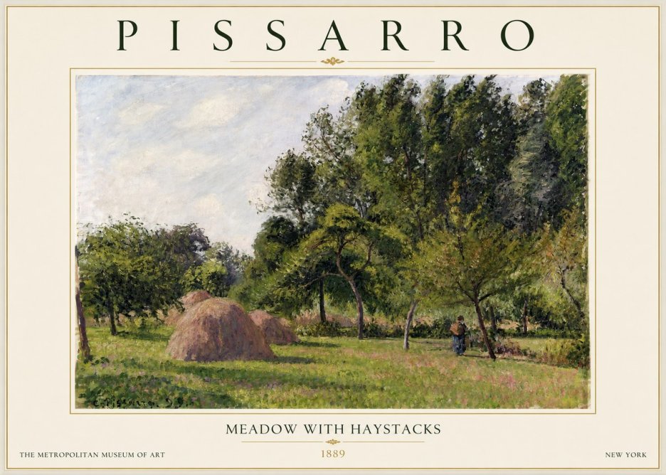 Pissarro Meadow with Haystacks No2 - Affiche