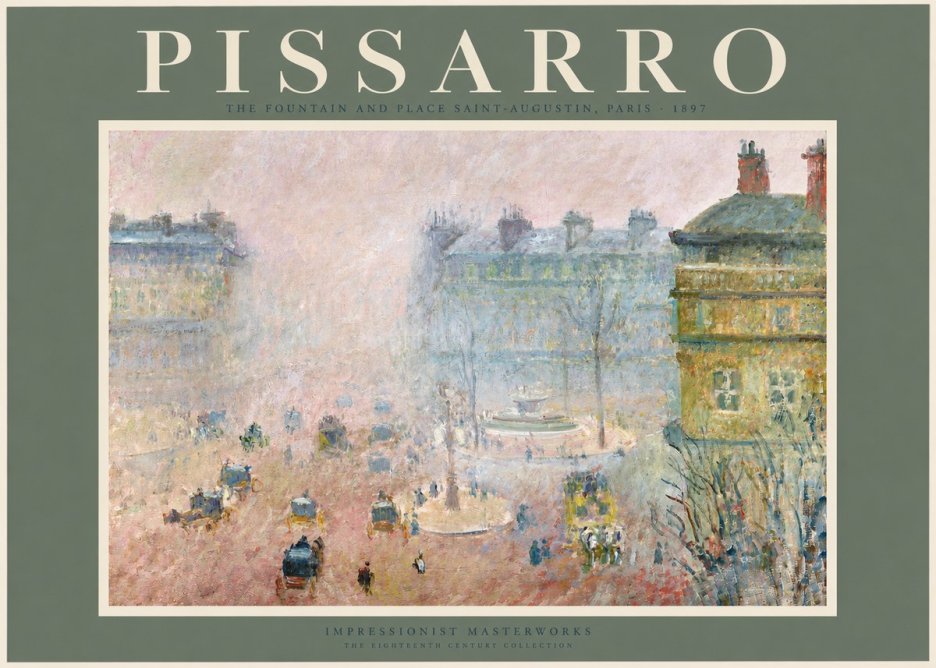 Pissarro The Fountain and Place Saint-augustin, Paris No2 - Affiche