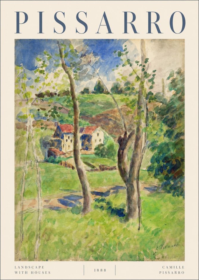 Pissarro Landscape with Houses No3 - Affiche