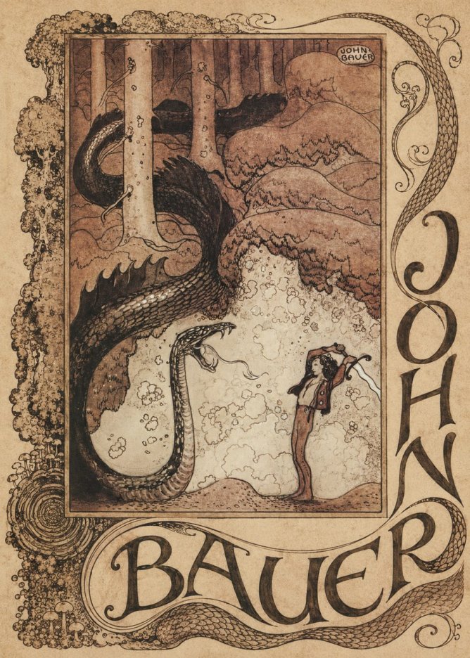 John Bauer The Boy and the Serpent No3 - Affiche