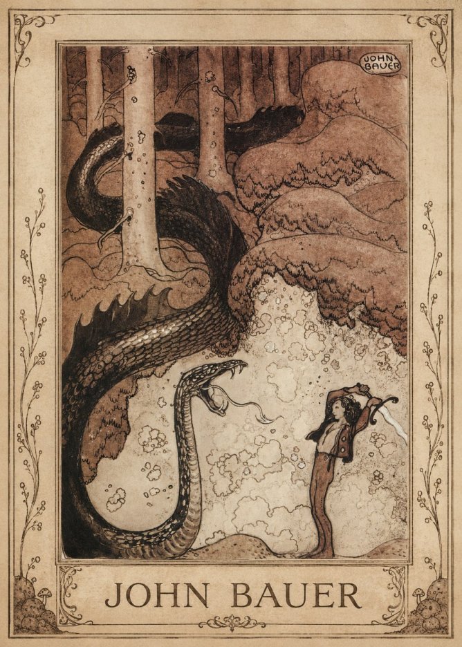 John Bauer The Boy and the Serpent No5 - Affiche