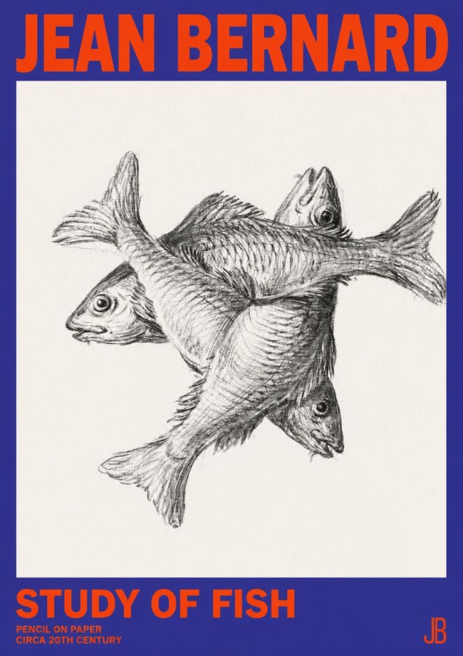 Jean Bernard Study of Fish No2 - Affiche