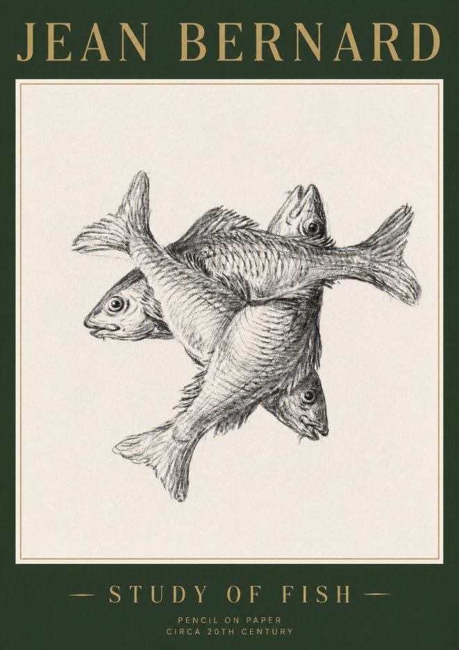 Jean Bernard Study of Fish No3 - Affiche
