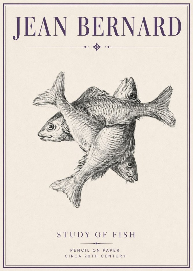 Jean Bernard Study of Fish No4 - Affiche