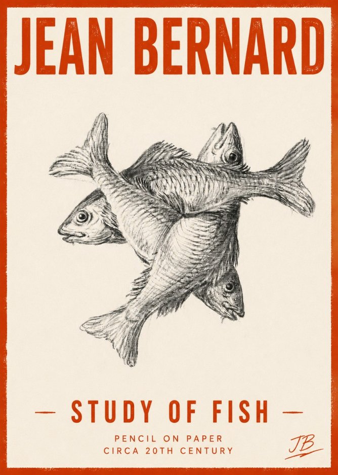 Jean Bernard Study of Fish No5 - Affiche