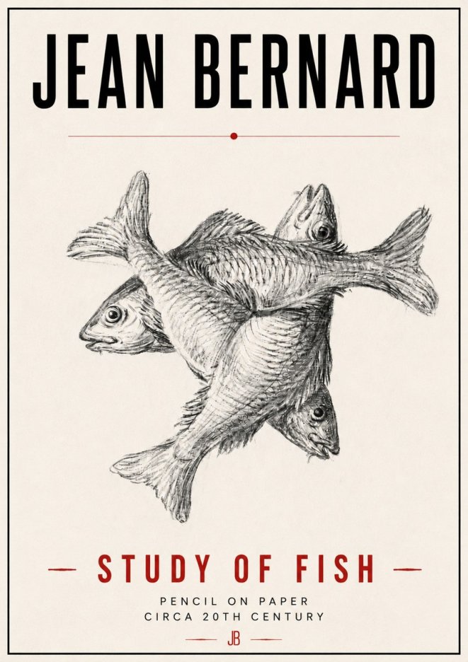 Jean Bernard Study of Fish No6 - Affiche
