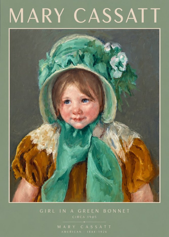 Mary Cassatt Girl in a Green Bonnet No2 - Affiche
