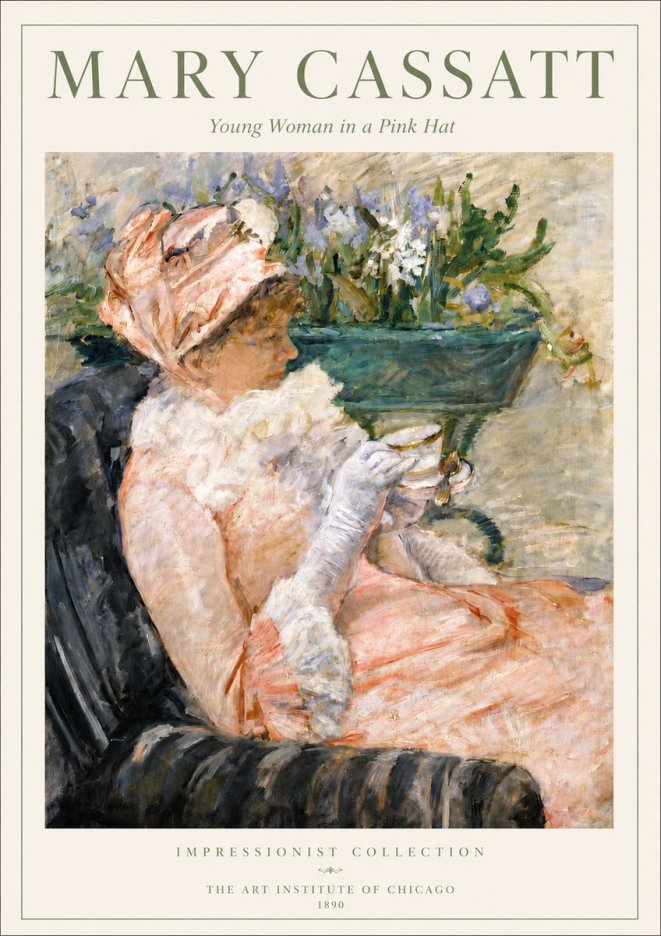 Mary Cassatt Young Woman in a Pink Hat No3 - Affiche