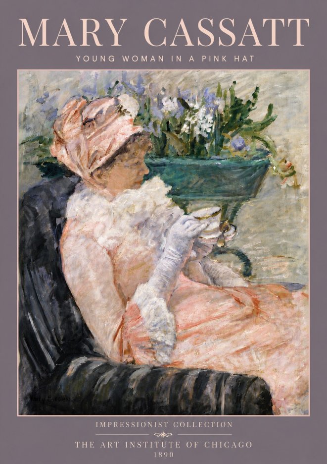 Mary Cassatt Young Woman in a Pink Hat No5 - Affiche