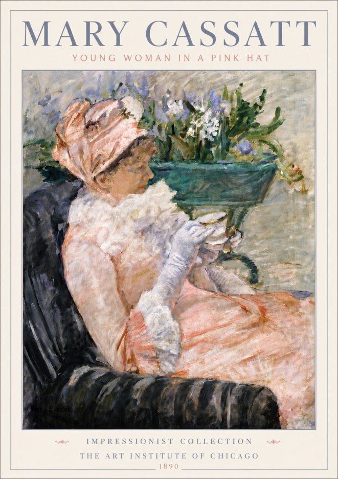Mary Cassatt Young Woman in a Pink Hat No6 - Affiche