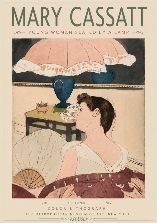 Mary Cassatt Young Woman Seated by a Lamp No5 - Affiche