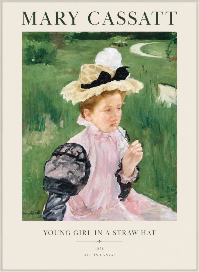 Mary Cassatt Young Girl in a Straw Hat No1 - Affiche