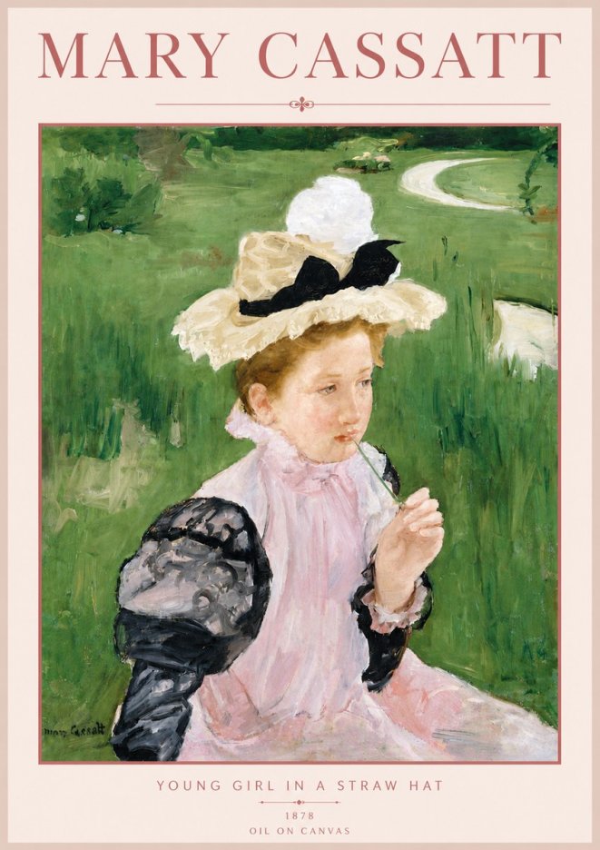Mary Cassatt Young Girl in a Straw Hat No6 - Affiche