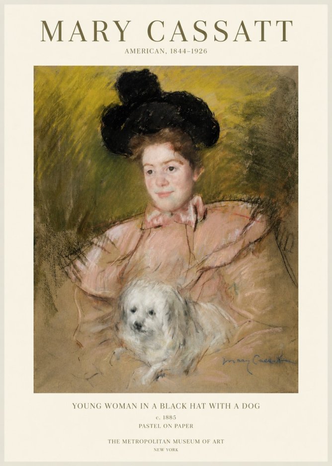 Mary Cassatt Young Woman in a Black Hat with a Dog No1 - Affiche