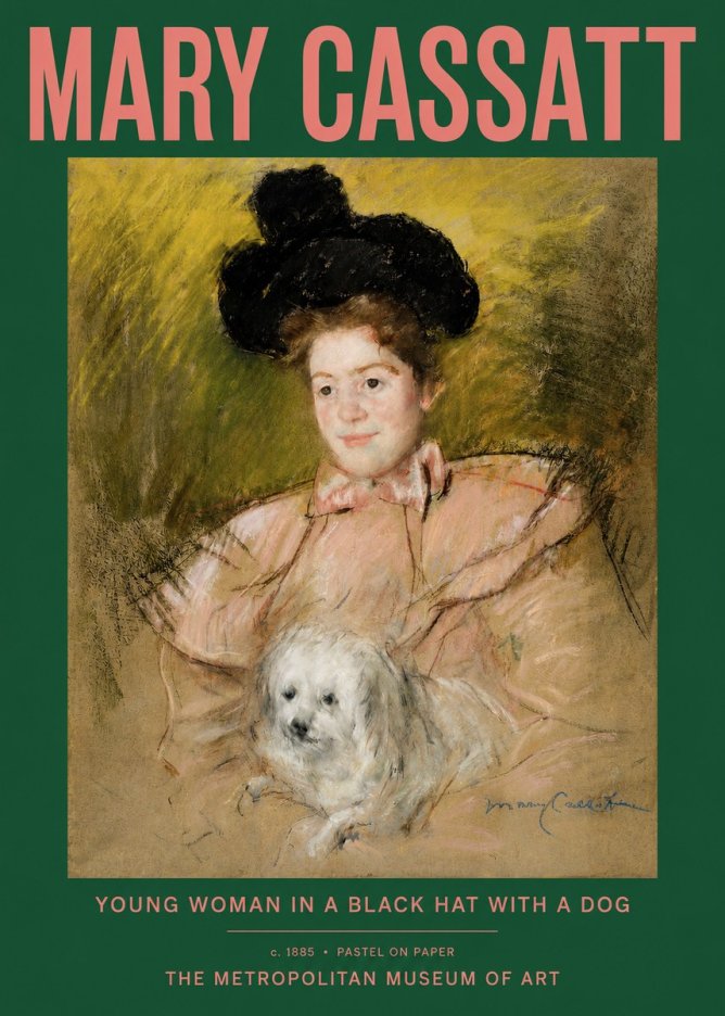 Mary Cassatt Young Woman in a Black Hat with a Dog No2 - Affiche