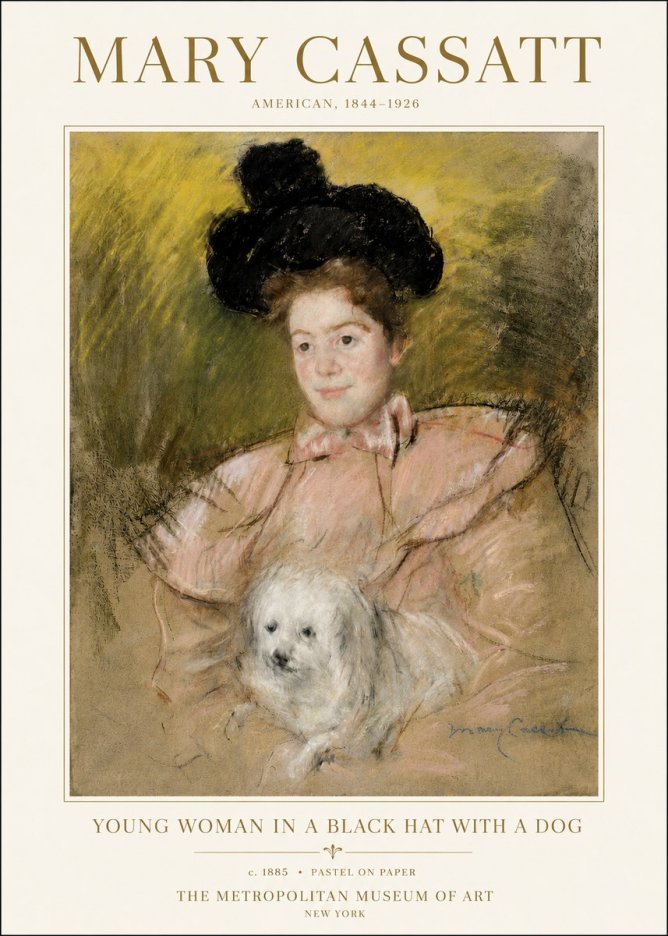 Mary Cassatt Young Woman in a Black Hat with a Dog No3 - Affiche