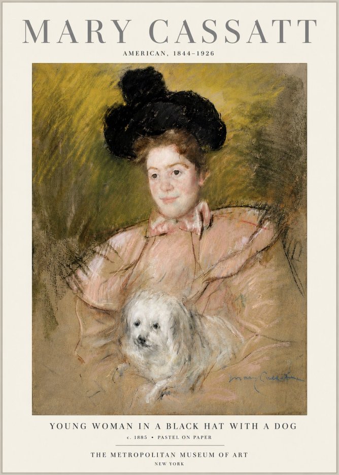 Mary Cassatt Young Woman in a Black Hat with a Dog No6 - Affiche