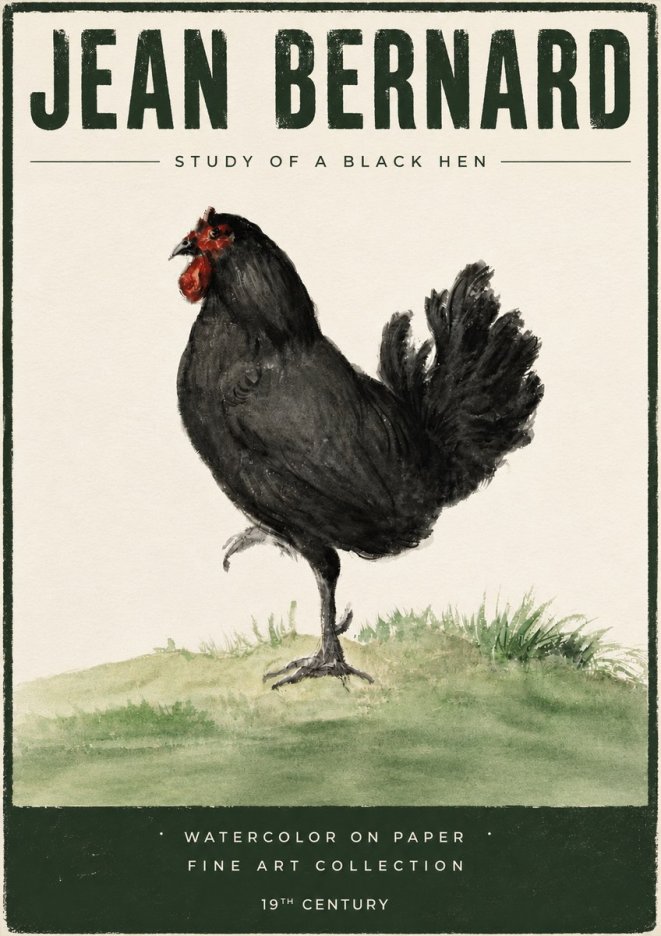 Jean Bernard Study of a Black Hen No5 - Affiche