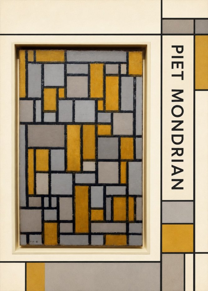 Piet Mondrian Composition in Grey and Yellow No2 - Affiche