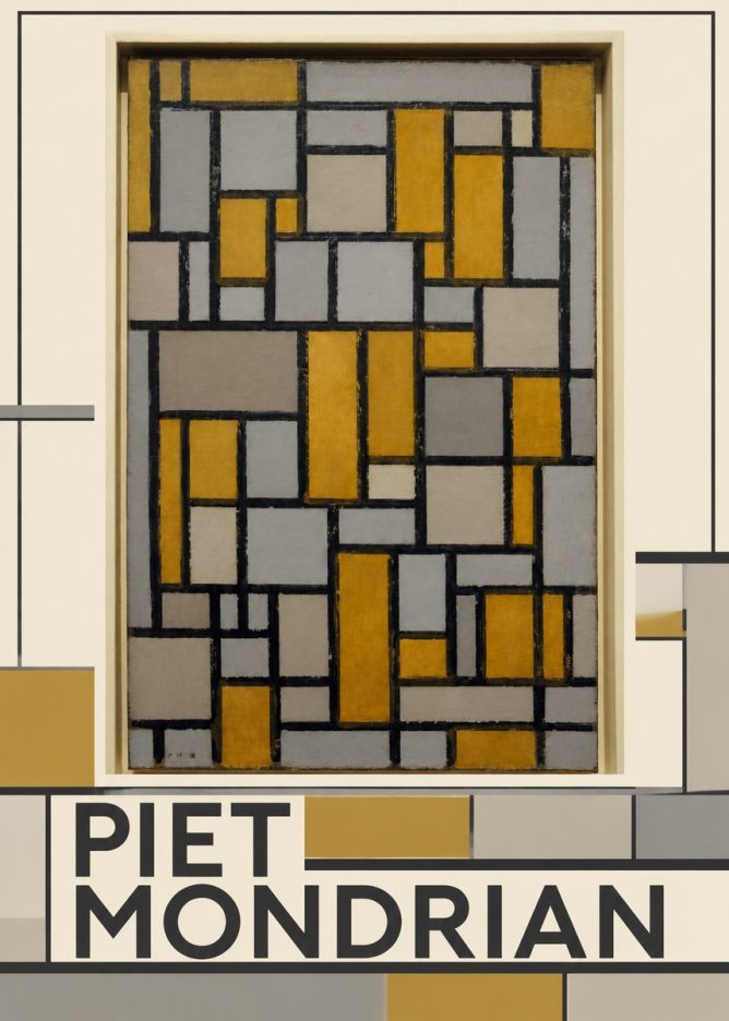 Piet Mondrian Composition in Grey and Yellow No3 - Affiche