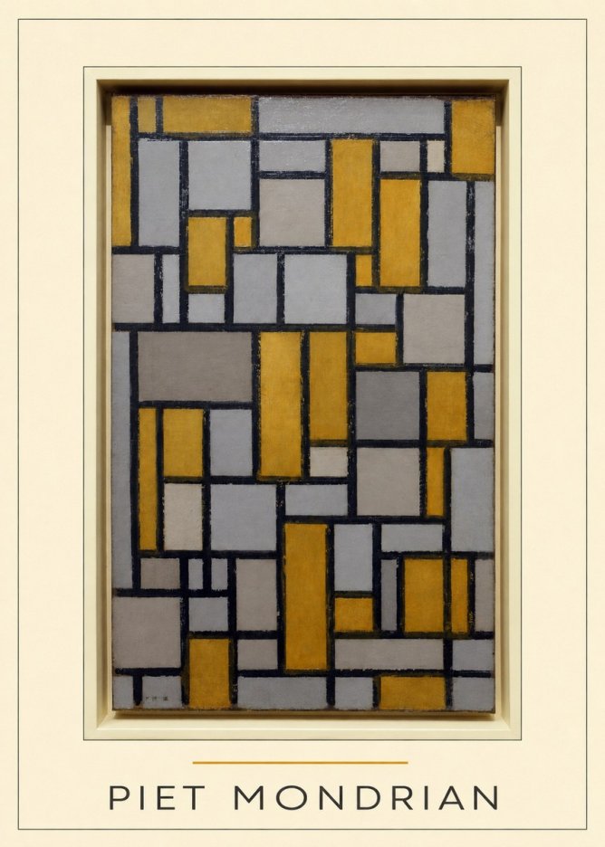 Piet Mondrian Composition in Grey and Yellow No4 - Affiche