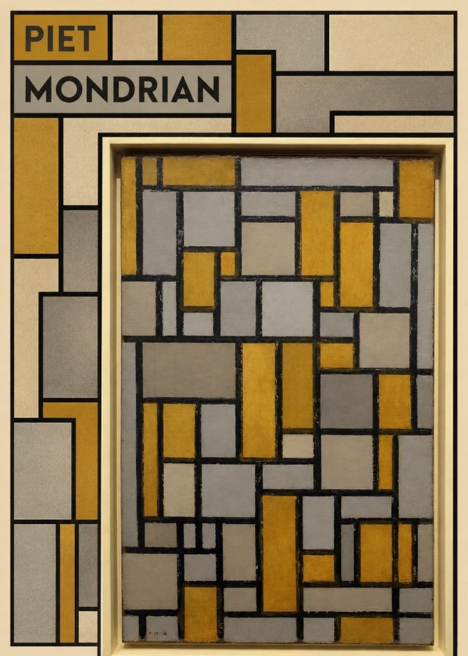 Piet Mondrian Composition in Grey and Yellow No5 - Affiche