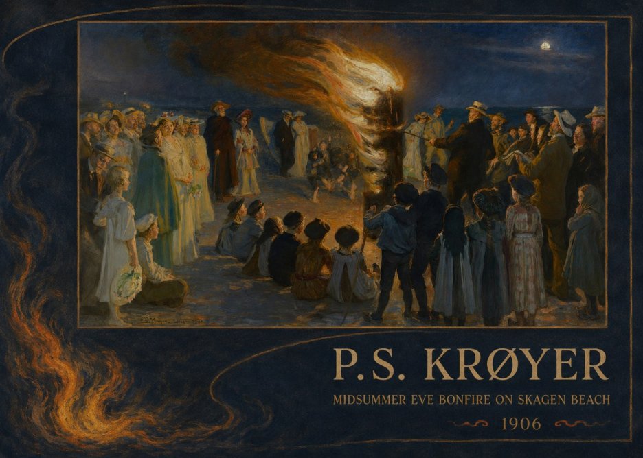 P.S. Krøyer Midsummer Eve Bonfire on Skagen Beach · 1906 No2 - Affiche