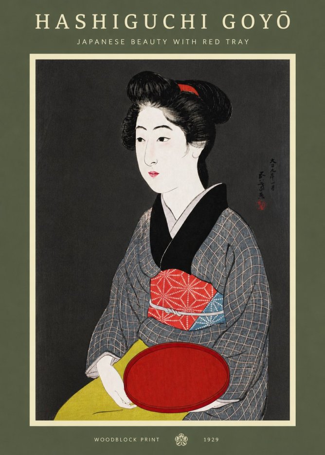 Hashiguchi Goyō Japanese Beauty with Red Tray No3 - Affiche