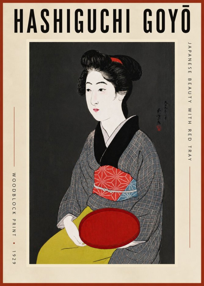 Hashiguchi Goyō Japanese Beauty with Red Tray No5 - Affiche