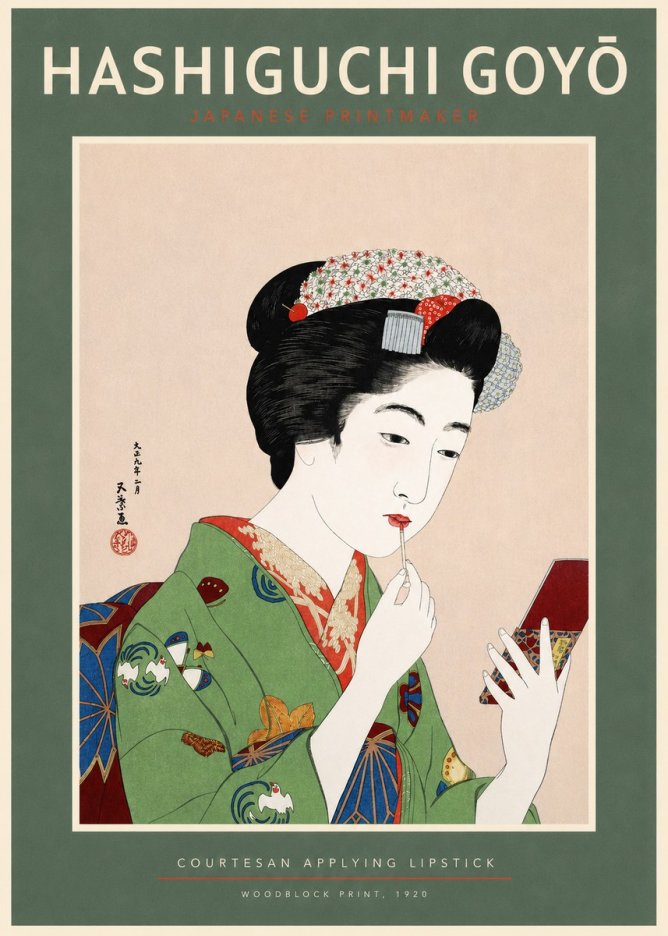 Hashiguchi Goyō Courtesan Applying Lipstick No2 - Affiche