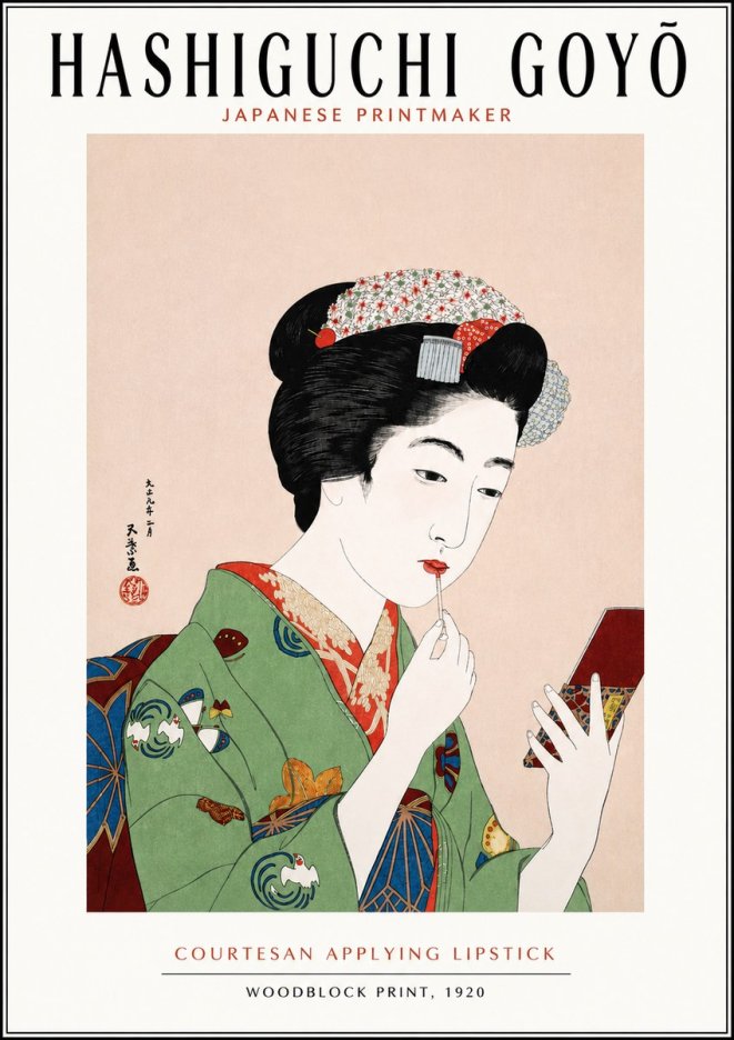 Hashiguchi Goyō Courtesan Applying Lipstick No3 - Affiche