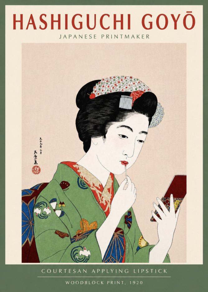 Hashiguchi Goyō Courtesan Applying Lipstick No4 - Affiche