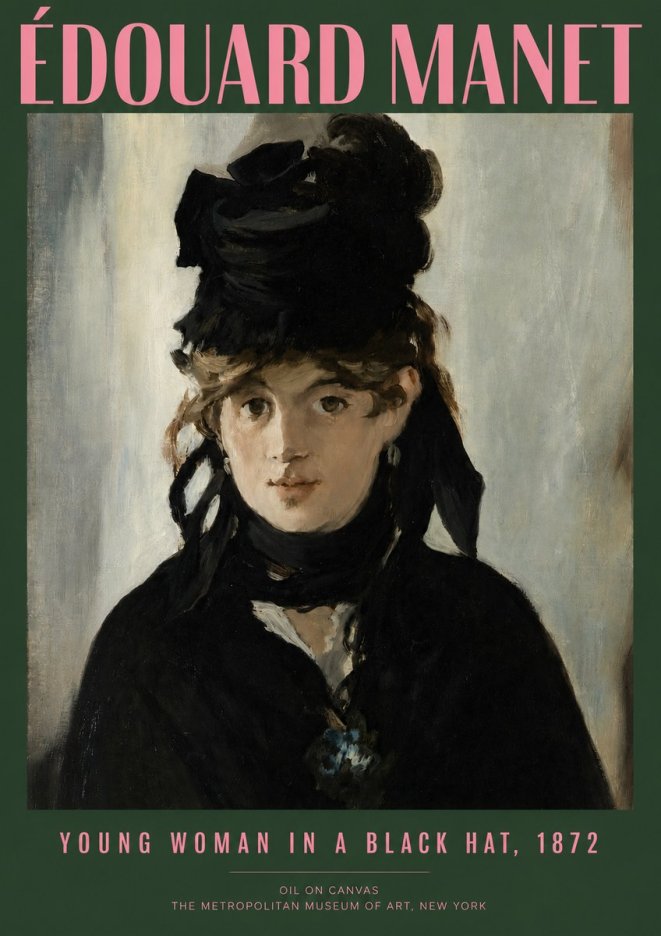 Édouard Manet Young Woman in a Black Hat, 1872 No2 - Affiche